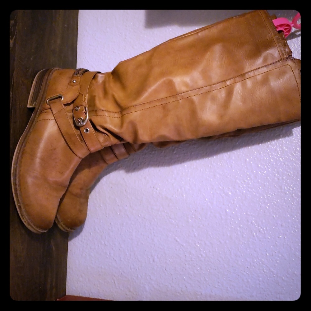 Tan below knee boots